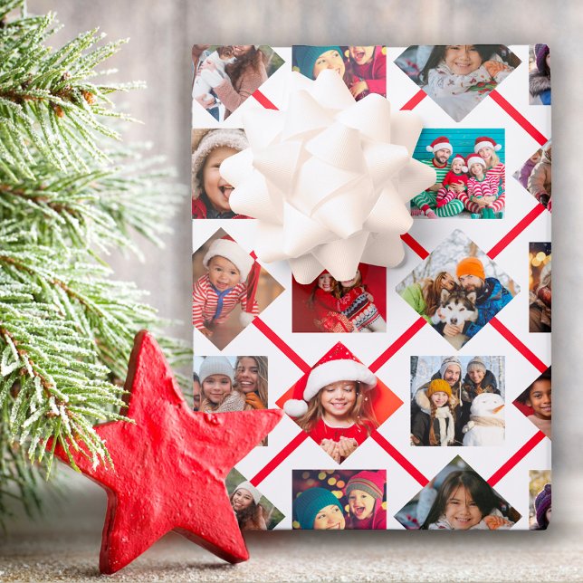 Photo Collage Red Holiday Wrapping Paper Sheet (Creator Uploaded)