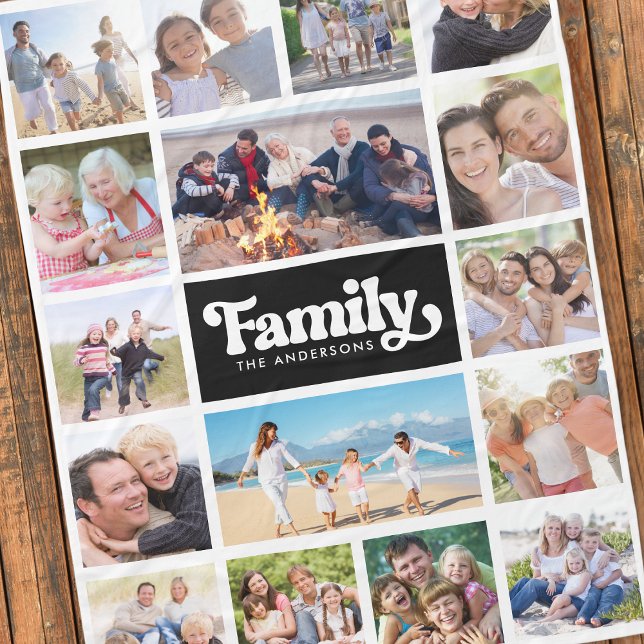 Photo Collage Retro Family 16 Pictures Fleece Blanket (Creator Uploaded)