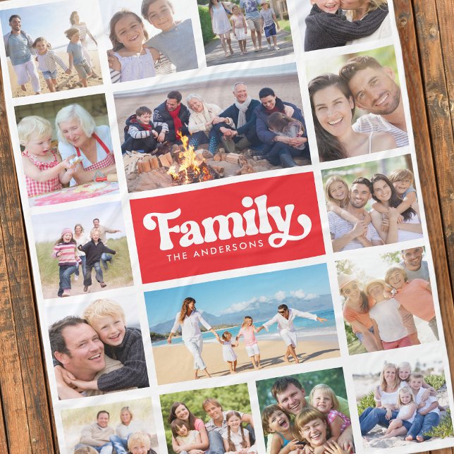 Photo Collage Retro Family 16 Pictures Fleece Blanket (Creator Uploaded)