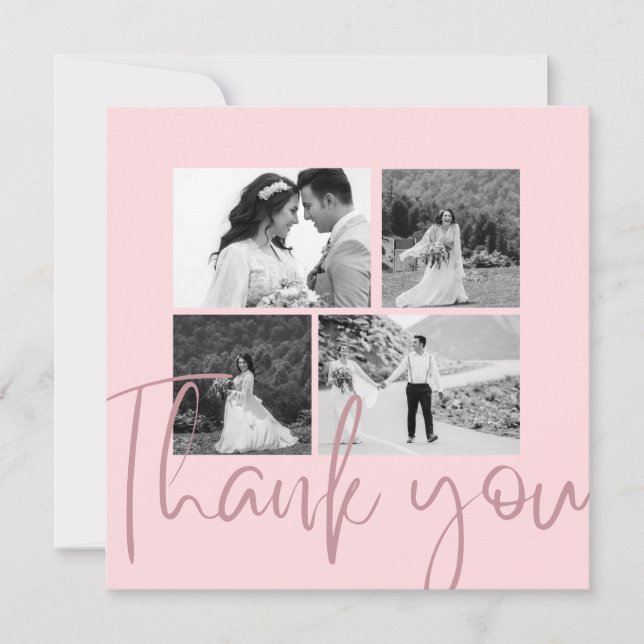 Photo Collage Rose Elegant Wedding Thank You Card (Front)