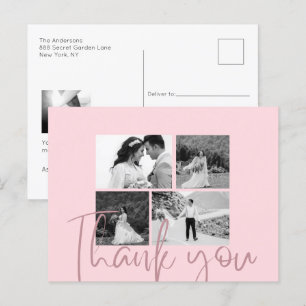 Photo Collage Rose Elegant Wedding Thank You Postcard