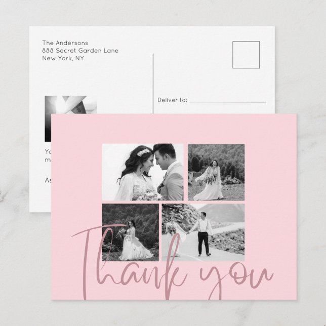 Photo Collage Rose Elegant Wedding Thank You Postcard (Front/Back)