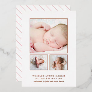 Photo Collage Rose Gold Girl Birth Announcement