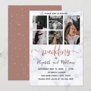 Photo Collage Rose Gold Glitter Calligraphy Pretty Invitation