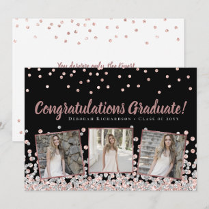 Photo Collage Rose Gold Silver Graduation Card