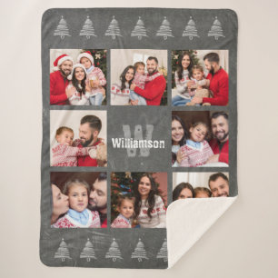 Photo Collage Rustic Monogram Chalkboard Christmas Sherpa Blanket