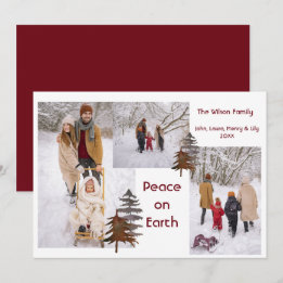 Photo Collage Rustic Snow Outdoors Peace on Earth Holiday Card