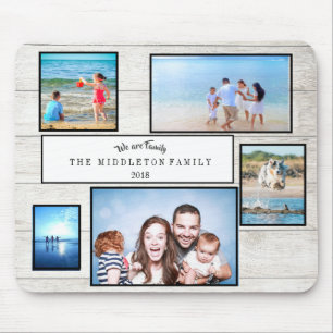 Photo Collage Rustic We are Family Mouse Mat