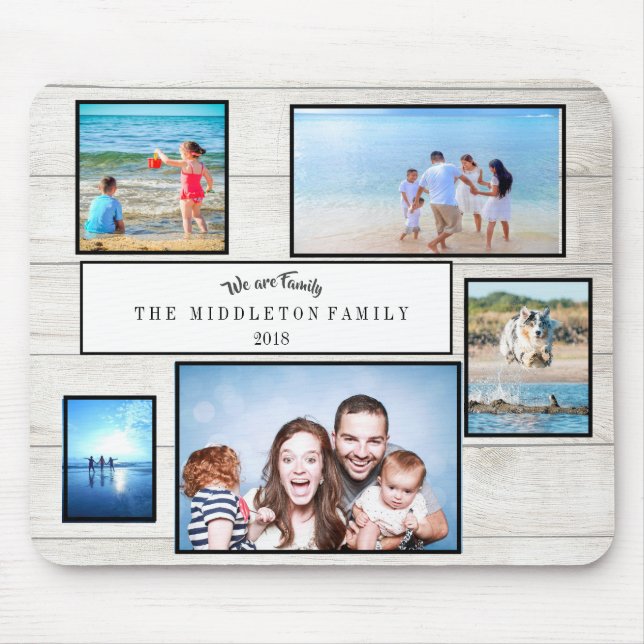 Photo Collage Rustic We are Family Mouse Mat (Front)