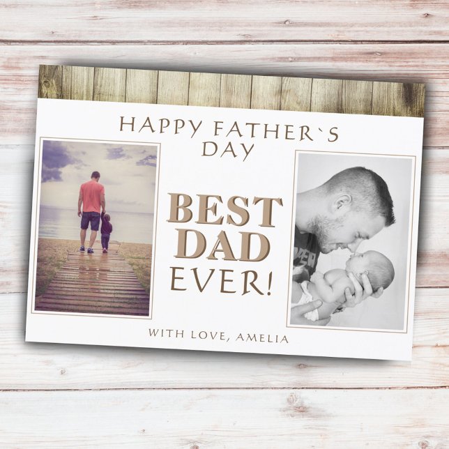 Photo Collage Rustic Wood Best Dad Father`s Day Card (Creator Uploaded)