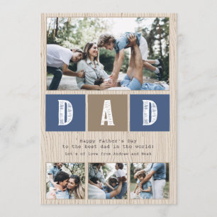Photo Collage Rustic Wood Pattern Father's Day Card