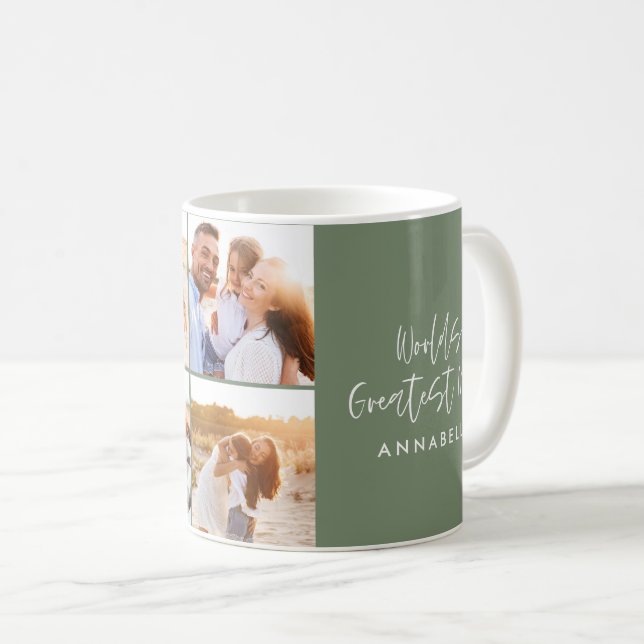 Photo collage sage green girly modern mothers day coffee mug (Front Right)