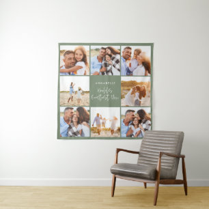 Photo collage sage green girly modern mothers day tapestry