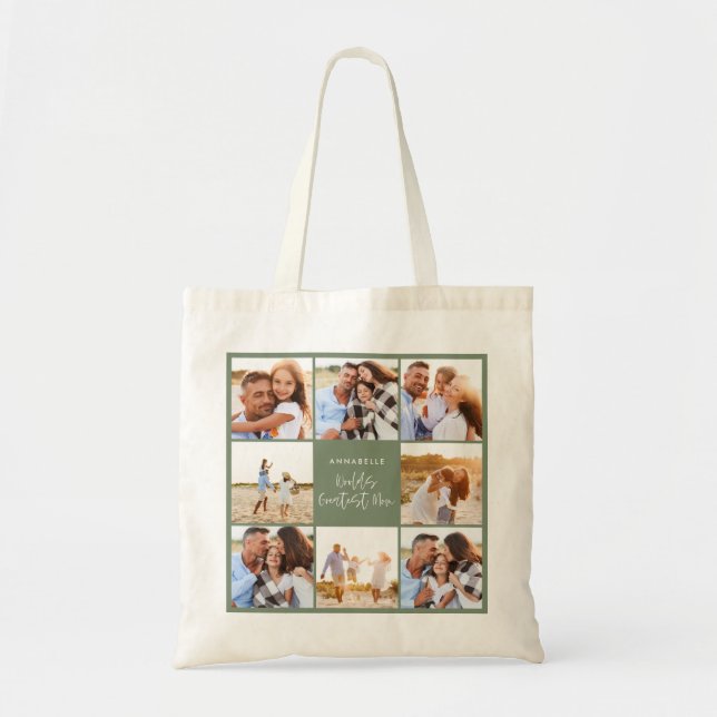 Photo collage sage green girly modern mothers day  tote bag (Front)