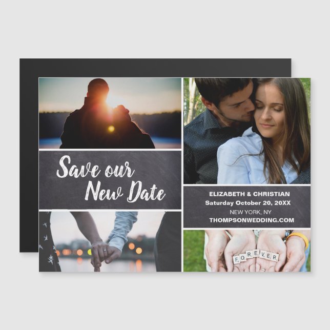 Photo Collage Save our New Date Wedding Magnetic Invitation (Front/Back)