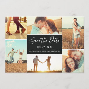 Photo Collage Save the Date Flat Card   Ebony
