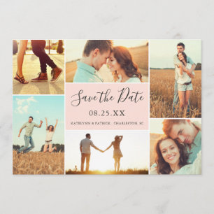 Photo Collage Save the Date Flat Card Peach