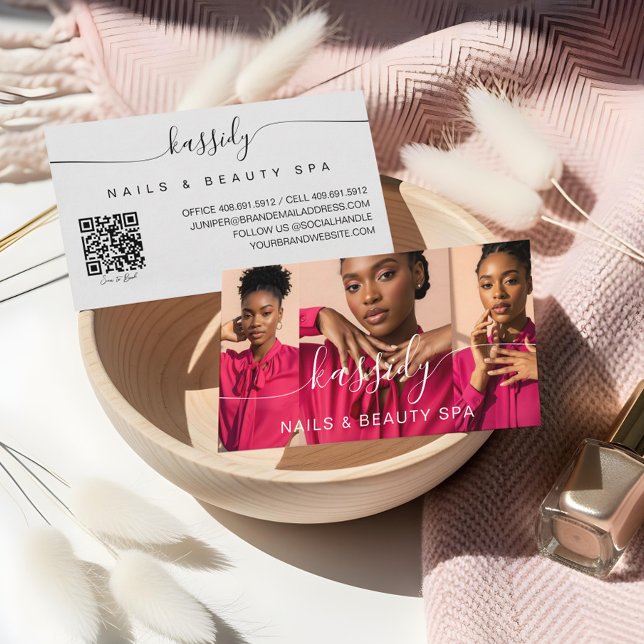 Photo Collage Script Calligraphy Monogram QR Code Business Card (Photo Collage Script Calligraphy Monogram QR Code Business Card)