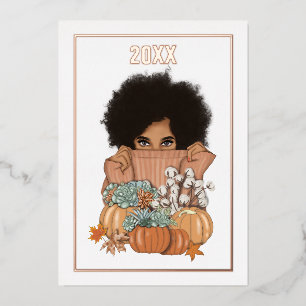 Photo Collage Seasonal Autumn - Fall Foil Holiday Card