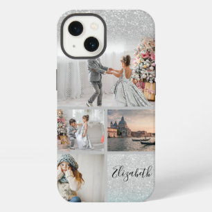 Photo Collage Silver Glitter Bokeh Your Name iPhone 13 Case