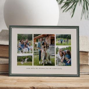 Photo collage simple green frame family Christmas Holiday Card