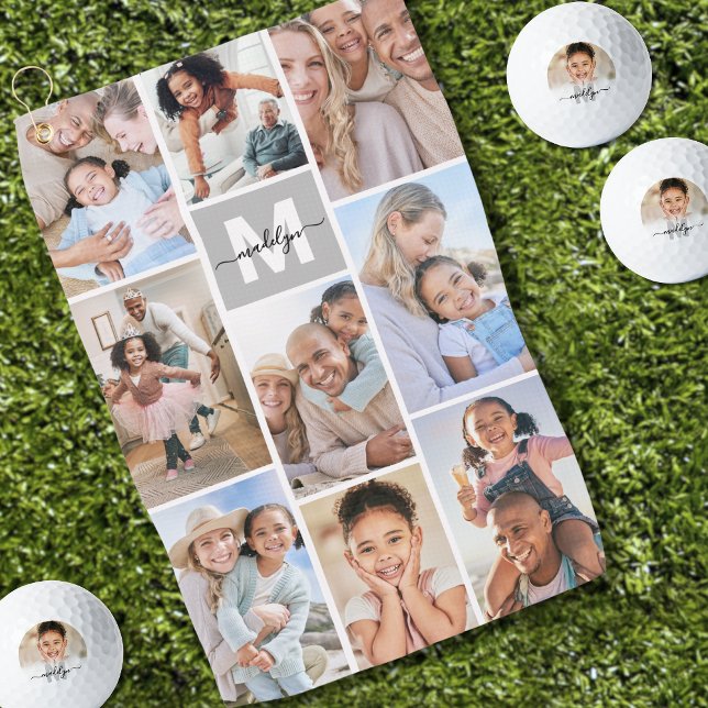 Photo Collage Simple Monogram Picture Golf Towel (Photo Collage Simple Monogram Picture Golf Towel)