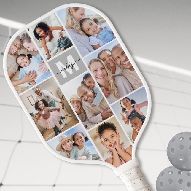 Photo Collage Simple Monogram Picture Pickleball Paddle (Photo Collage Simple Monogram Picture Pickleball Paddle)