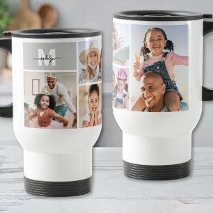 Photo Collage Simple Monogram Picture Travel Mug