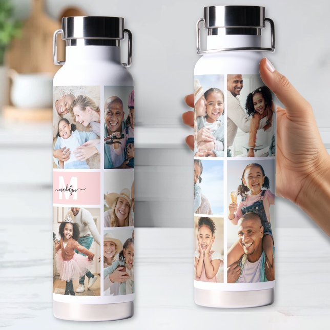 Photo Collage Simple Monogram Picture Water Bottle (Photo Collage Simple Monogram Picture Water Bottle)