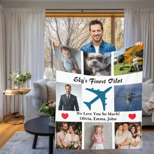 Photo Collage Sky's Finest Pilot Airplane Family Fleece Blanket