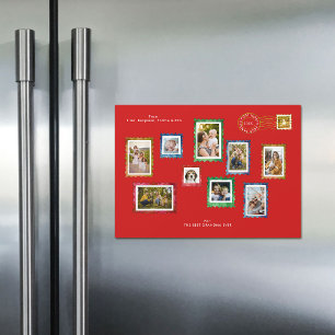 Photo Collage Stamps Red Christmas Grandma Magnet