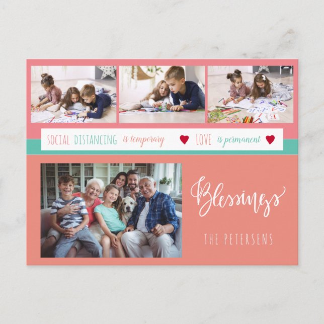 Photo collage stay at home family love message postcard (Front)