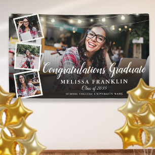 Photo Collage String Lights Graduation Party Banner