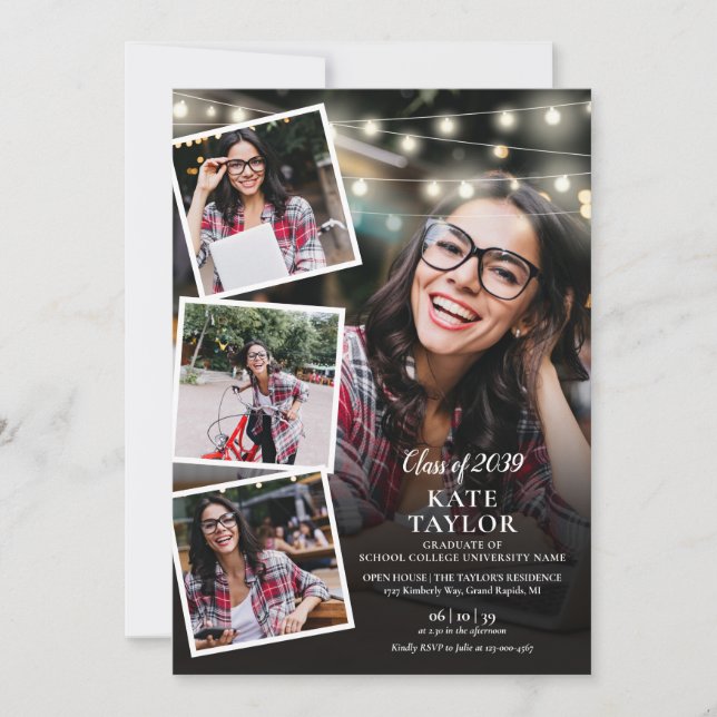 Photo Collage String Lights Graduation Party Invitation (Front)