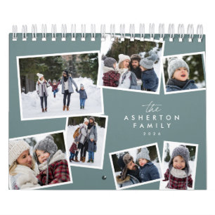 Photo collage teal family scrapbook calendar