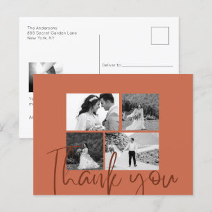 Photo Collage Terracotta Elegant Wedding Thank You Postcard