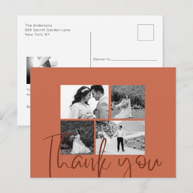 Photo Collage Terracotta Elegant Wedding Thank You Postcard (Front/Back)