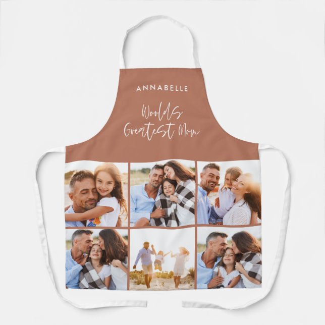Photo collage terracotta girly modern mothers day apron (Front)