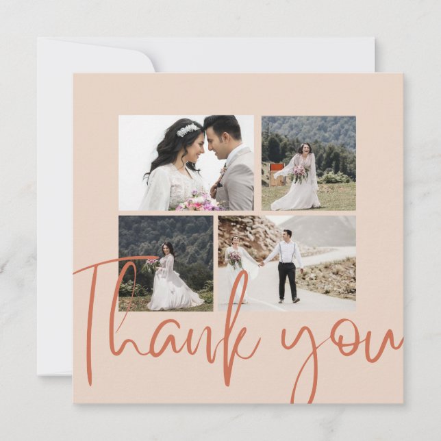 Photo Collage Terracotta Wedding Thank You Card (Front)