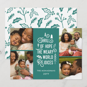 Photo Collage Thrill Of Hope Photo Christmas Teal Holiday Card