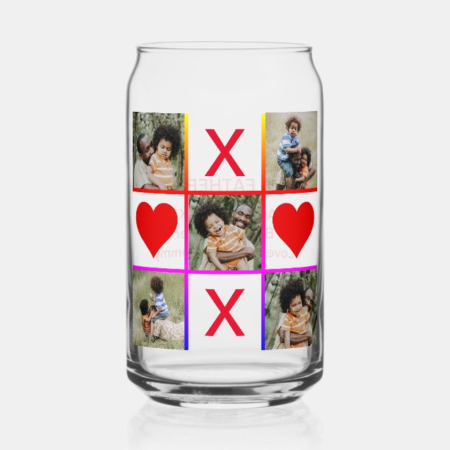 Photo Collage Tic Tac Toe Hugs Kisses Fathers Day  Can Glass (Front)