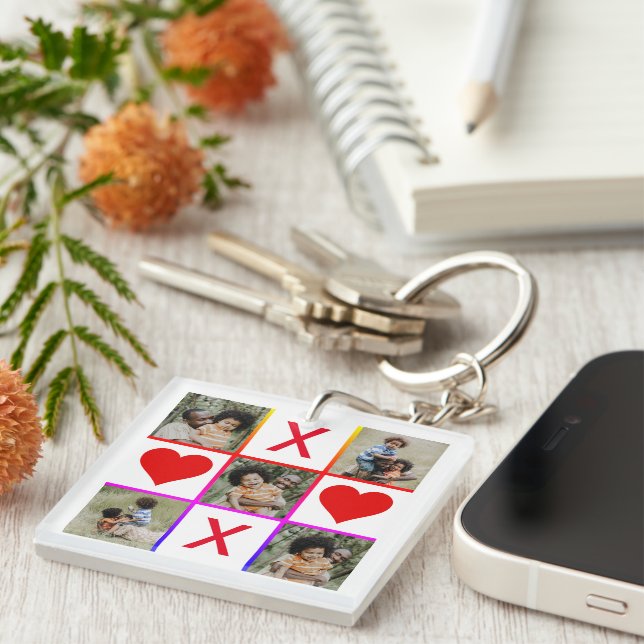 Photo Collage Tic Tac Toe Hugs Kisses Fathers Day Key Ring (Front Right)