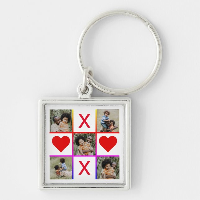 Photo Collage Tic Tac Toe Hugs Kisses Fathers Day Key Ring (Front)