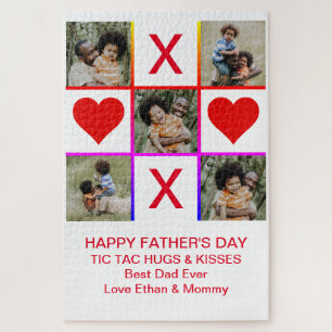 Photo Collage Tic Tac Toe Hugs Kisses Fathers LG Jigsaw Puzzle