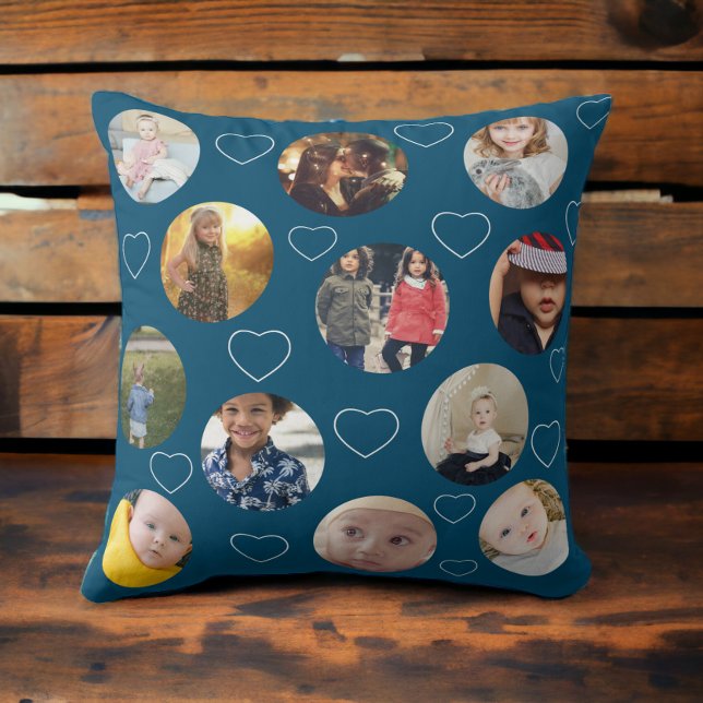 Photo Collage Unique Heart and Circle Template Cushion (Creator Uploaded)