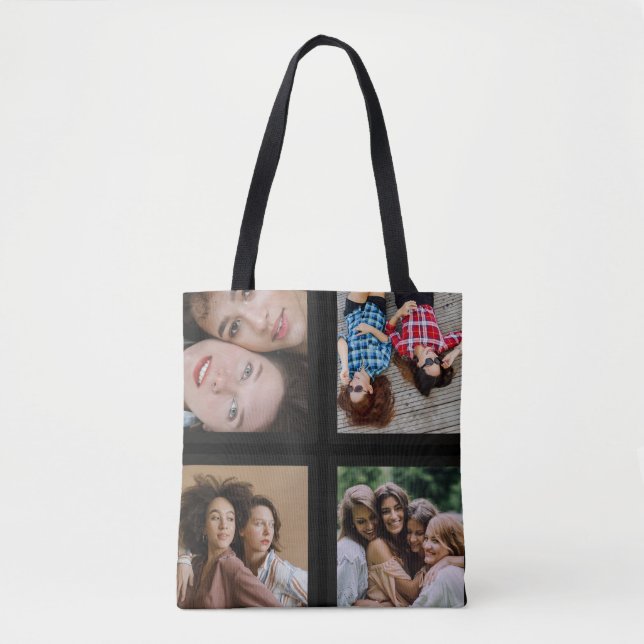 Photo Collage Unique Personalise 4 Photo  Tote Bag (Front)