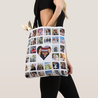 Photo Collage Unique Personalised 33 Photo Heart Tote Bag