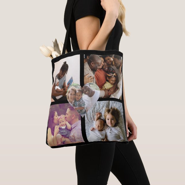 Photo Collage Unique Personalised 5 Photo Heart  Tote Bag (Close Up)