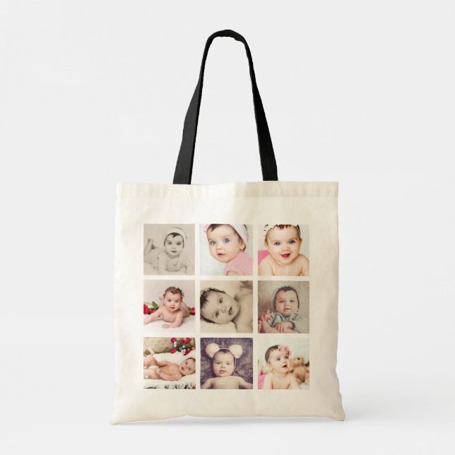 Photo Collage Unique Personalised 9 Photo 2 sided Tote Bag (Back)