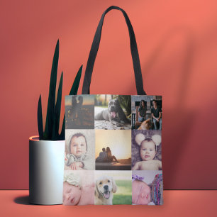 Photo Collage Unique Personalized 9 Photo Tote Bag